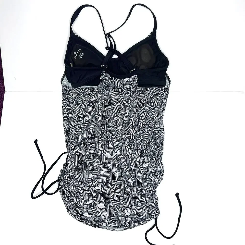 Athleta Laguna Side Scrunch Black and White Tankini Size 32 B/C